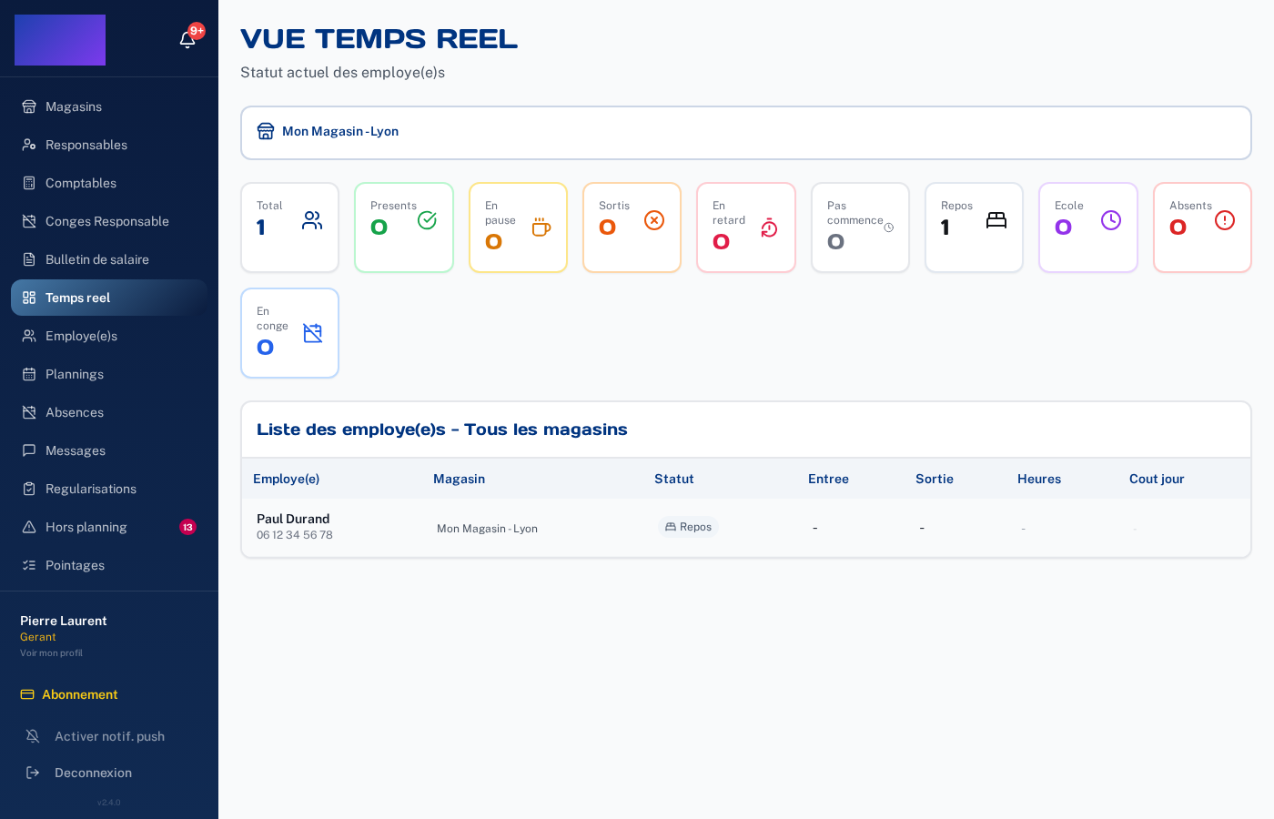 Tableau de bord Logyra RH - Vue temps réel