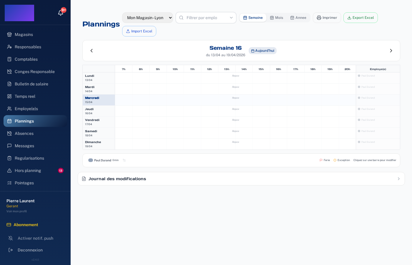 Interface de gestion des plannings Logyra RH